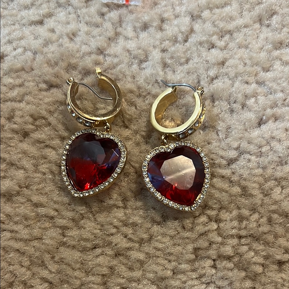 Gold and Red Heart Earrings